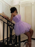 A-Line Strapless Short Tulle Homecoming Dresses With Cascading Ruffles