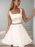 A-Line Straps Short Organza Homecoming Dresses With Beading