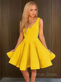 A-Line Straps Short Satin Homecoming Dresses With Ruffles