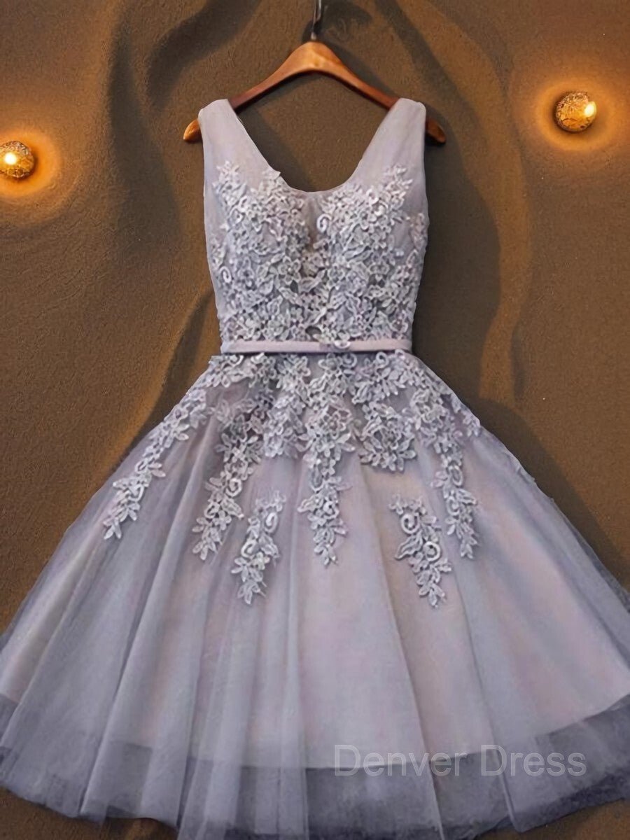 A-Line Straps Short Tulle Homecoming Dresses With Appliques Lace