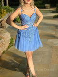 A-Line Sweetheart Corset Short Tulle Homecoming Dresses With Appliques Lace