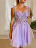 A-Line Sweetheart Short Tulle Homecoming Dresses With Appliques Lace