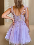 A-Line Sweetheart Short Tulle Homecoming Dresses With Appliques Lace