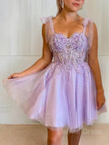 A-Line Sweetheart Short Tulle Homecoming Dresses With Appliques Lace