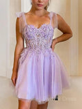 A-Line Sweetheart Short Tulle Homecoming Dresses With Appliques Lace