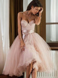 A-Line Sweetheart Tea-Length Tulle Homecoming Dresses With Sash