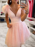 A-Line V-neck Short Homecoming Dresses With Ruffles