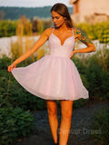 A-Line V-neck Short Lace Homecoming Dresses