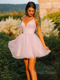 A-Line V-neck Short Lace Homecoming Dresses