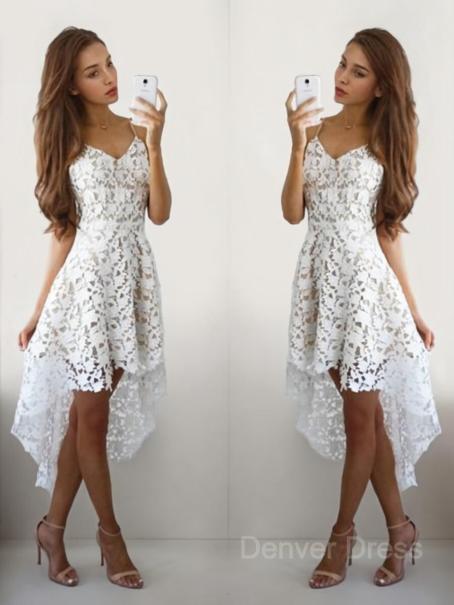 A-Line V-neck Short Lace Homecoming Dresses