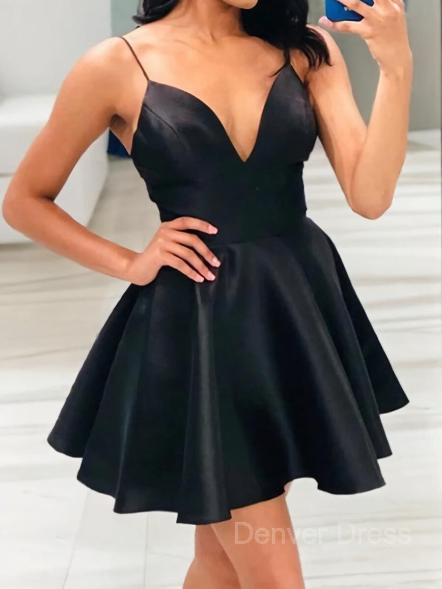 A-Line V-neck Short Satin Homecoming Dresses