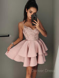 A-Line V-neck Short Satin Homecoming Dresses