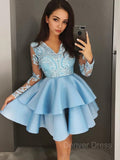 A-Line V-neck Short Satin Homecoming Dresses