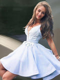 A-Line V-neck Short Satin Homecoming Dresses