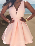 A-Line V-neck Short Satin Homecoming Dresses