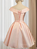 A-Line V-neck Short Satin Homecoming Dresses With Bow