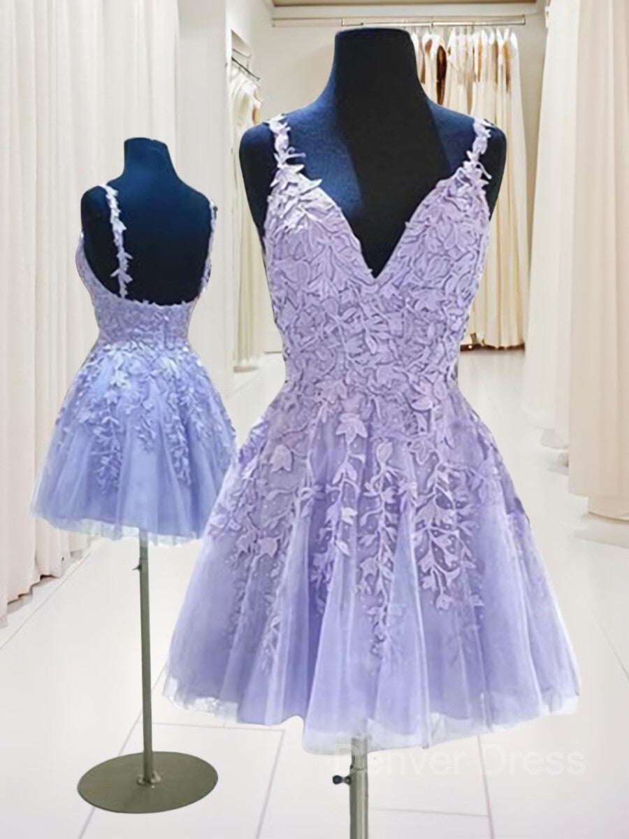 A-Line V-neck Short Tulle Homecoming Dresses