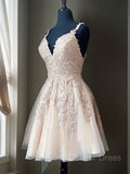 A-Line V-neck Short Tulle Homecoming Dresses