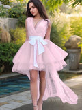 A-Line V-neck Short Tulle Homecoming Dresses With Sash