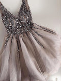 A-Line V-neck Short Tulle Homecoming Dresses With Sequin