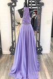 kamahe A Line Purple Lace Long Prom Dress with Belt, Purple Lace Formal Dress, Purple Evening Dress, Bridesmaid Dress