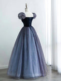 kamahe A-Line Purple Tulle Long Prom Dress, Purple Sweet 16 Dress