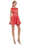 A-Line Red Lace Sleeveless Mini Homecoming Dresses