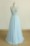 kamahe A Line Round Neck Baby Blue Lace Long Prom Dress with Butterfly, Baby Blue Lace Formal Graduation Evening Dress