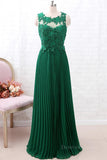 kamahe A Line Round Neck Green Lace Long Prom Dress Bridesmaid Dress, Open Back Lace Green Formal Dress, Green Lace Evening Dress