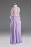 kamahe Lilac A-Line 3/4 Sleeves Scoop Lace Prom Dress