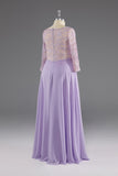 kamahe Lilac A-Line 3/4 Sleeves Scoop Lace Prom Dress