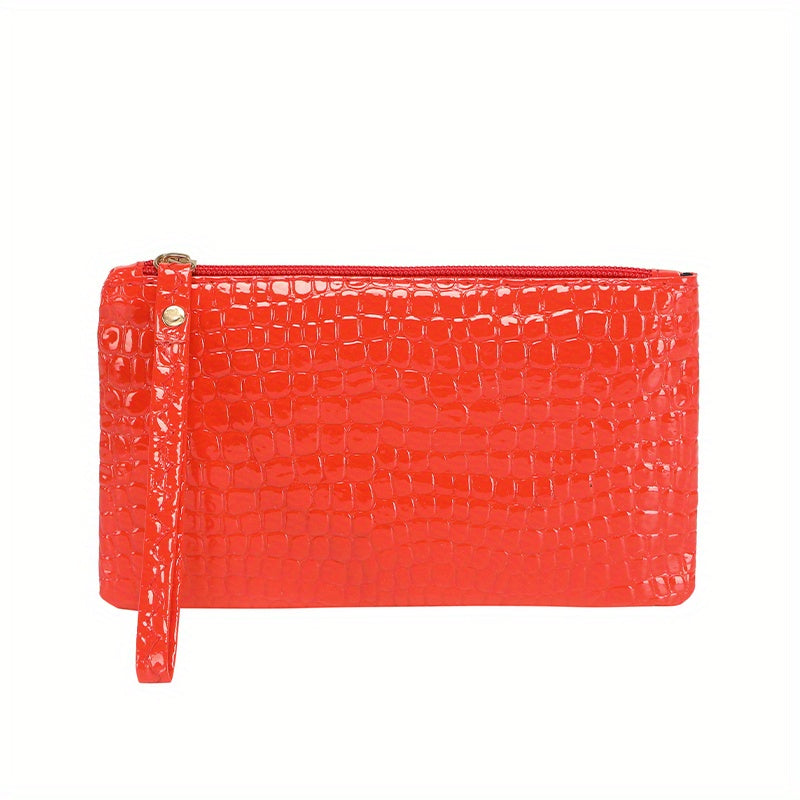 Crocodile Embossed Wallet, Women's PU Leather Clutch Purse, Fashion Zipper Handbag With Wristlet