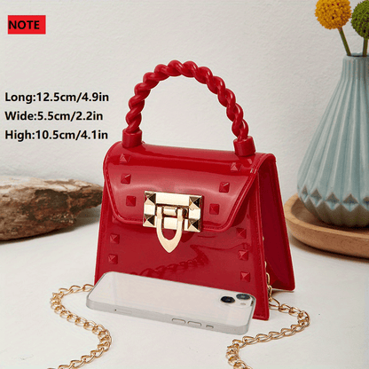 solvbao  Mini Jelly Studded Handbags, Fashion Chain Crossbody Bag, Cute PVC Flap Purse For Women (4.9*2.2*4.1)Inch