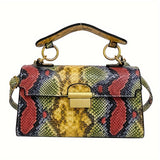 solvbao Color Snakeskin Pattern Handbag, Color Contrast Crossbody Bag, Luxury Top Handle Square Purse For Women