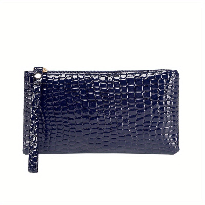 Crocodile Embossed Wallet, Women's PU Leather Clutch Purse, Fashion Zipper Handbag With Wristlet