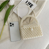 Beaded Pearl Evening Handbags, Mini Woven Prom Purse, Elegant Clutch Bag For Wedding Party