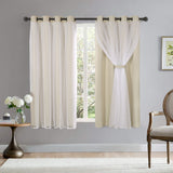 1 Panel Blackout Curtains With White Sheer Voile Double-Layered Mix And Match Curtains Grommet Curtains For Bedroom, Grey