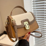 Trendy Classic Colorblock Mini Shoulder Bag, Fashionable Top Handle Lock Satchel Bag For Women