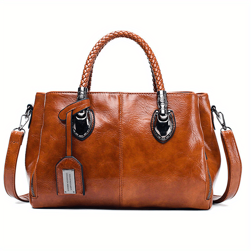 solvbao  Vintage Tote Bag For Women, Oil Faux Leather Crossbody Bag, Double Handle Satchel Purse