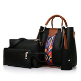 Women's Shoulder Bag Set, Strip Decor Hand Bucket Bag & Crossbody Bag & Clutch Bag & Card Holder