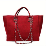 Women's Minimalist Tote Bag, Canvas Shoulder Bag With Chain Strap, All-Match Bag