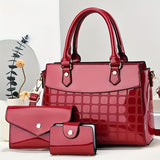 3pcs PU Bright Leather Bag Set, Women's Handbag & Crossbody Bag With Clutch Purse & Card Holder For Office & Work