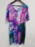 Plus Size Tie Dye Charm - Womens Casual Henley Dress with Stretch & Pockets for a Flattering Fit