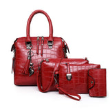 4pcs Croc Embossed Handbag Set, Tassel Decor Shoulder Bag & Wristlet Purse & Card Holder