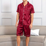 2pcs Men's Breathable Summer Pajama Set - Soft Loose-Fit Short Sleeve Shirt & Shorts with Elastic Waist for Comfortable Indoor Lounge Wear