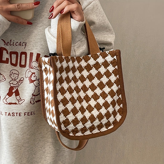 solvbao  Mini Vintage Crossbody Bag, Retro Plaid Print Shoulder Bag, Women's Casual Handbag & Purse