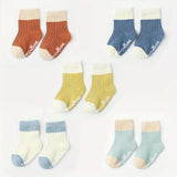 5pairs Baby Boys Girls Kids Fashion Color Block Socks, Non-slip Socks With Dot Glue, Toddlers Children's Socks For Autumn Winter