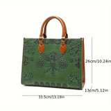 Vintage Phoenix Embossed Tote Bag, Ethnic Style Shoulder Bag, Elegant Large Capacity Handbags