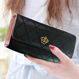 Argyle Embroidery Wallet, Women's Folding Long Money Clip, Clutch Bag Classic Small Card Purse