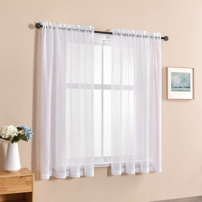 1-Panel Short Linen White Tulle Sheer Curtain for Modern Kitchen, Living Room, and Bedroom Window Treatments with Drapes for Home Decor